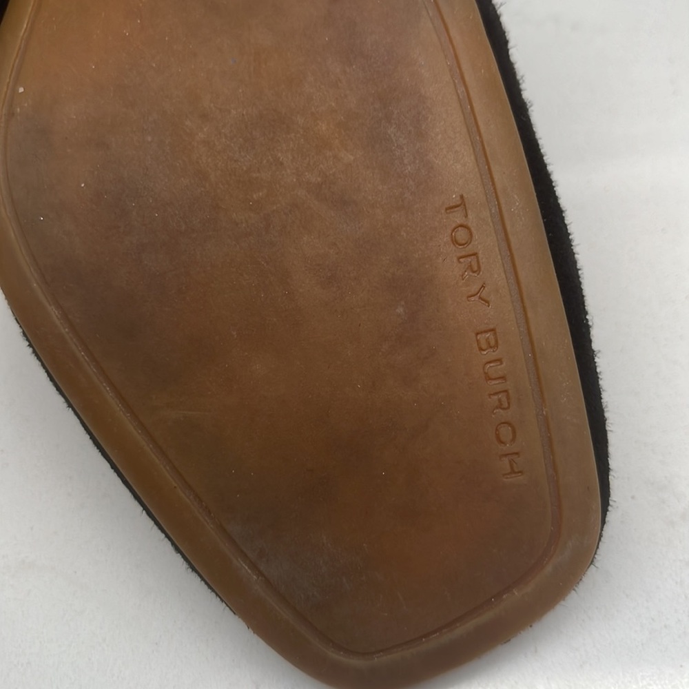 Tory Burch Black Suede Logo Slip-On Loafers - Picture 6 of 8
